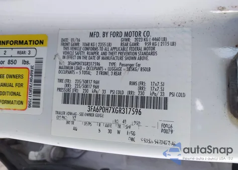 2016 Ford Fusion Se из США, поврежденный, VIN 3FA6P0H7XGR317596